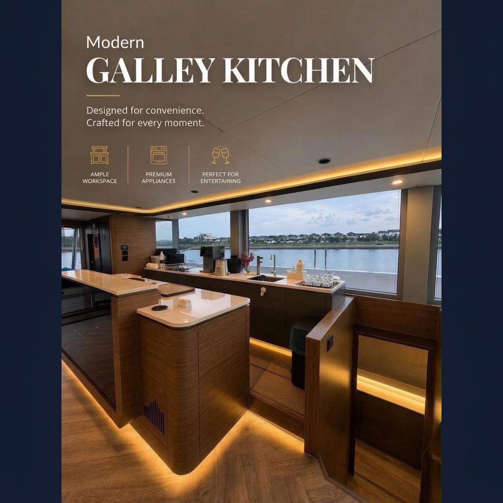 Modern galley kitchen aboard Ange Etoile