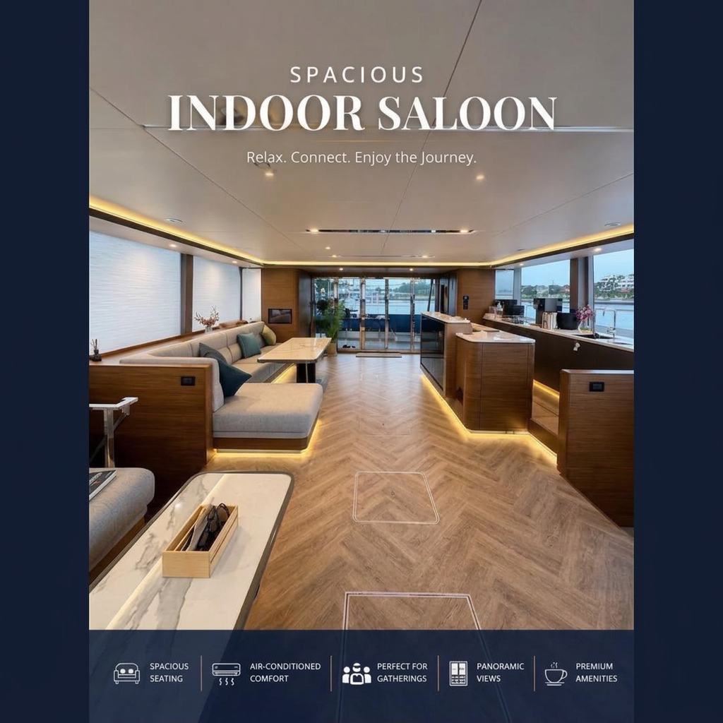Spacious indoor saloon aboard Ange Etoile